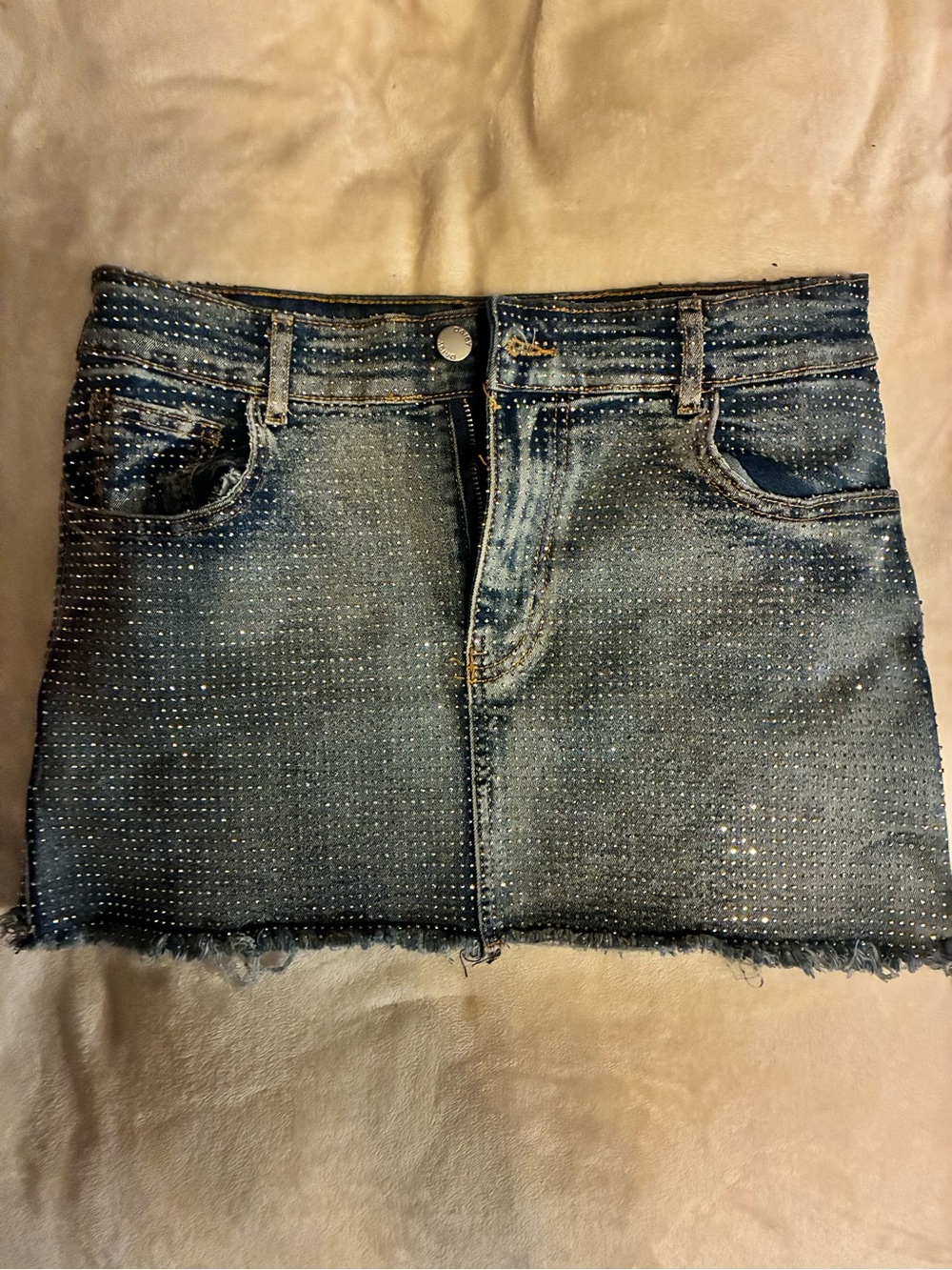 Daisy Rhinestone Denim Mini Skirt - Blue